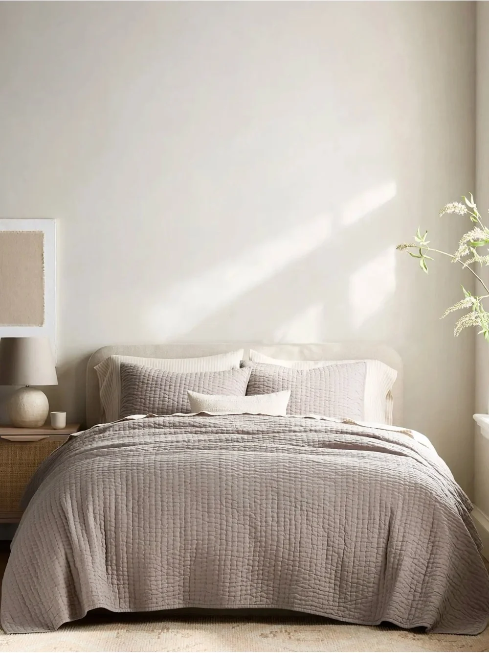 NWOT European Linen and Organic Cotton Quilt Set in Stone - Retail $220